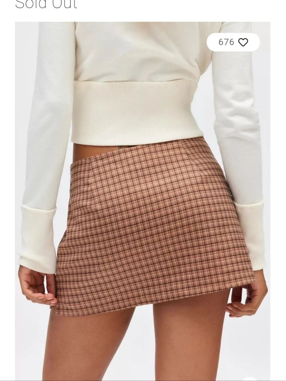 Fits 14/16 NWOT Urban Outfitters Dariah Plaid Patch Pocket Mini Skort Brown